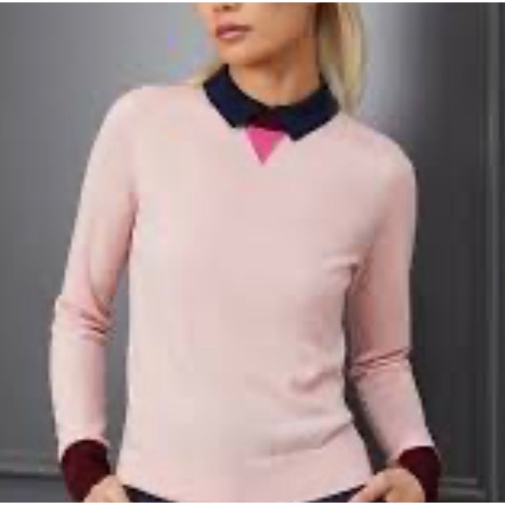 G/FORE Pink Wool Cashmere Blend Contrast Collar Sweater Small Luxury Golf Sport